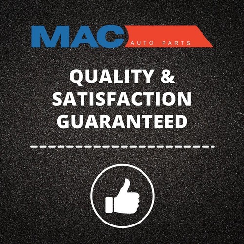 Black MAC Auto Parts banner with blue text, red stripe, and white circle thumbs up icon on asphalt background.