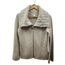 Sarah Spencer Wool Angora Cardigan Jacket Women M Beige Cable Knit Collar Winter