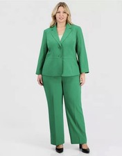 Le Suit Womens Size 18 Plus Green 2 Button Jacket Pants Suit Career Business