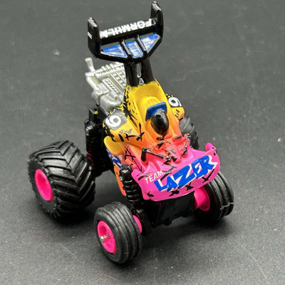 Vintage 90s Micro Machines TEAM LAZER Monster Truck Pink Yellow Galoob Tuff Trax