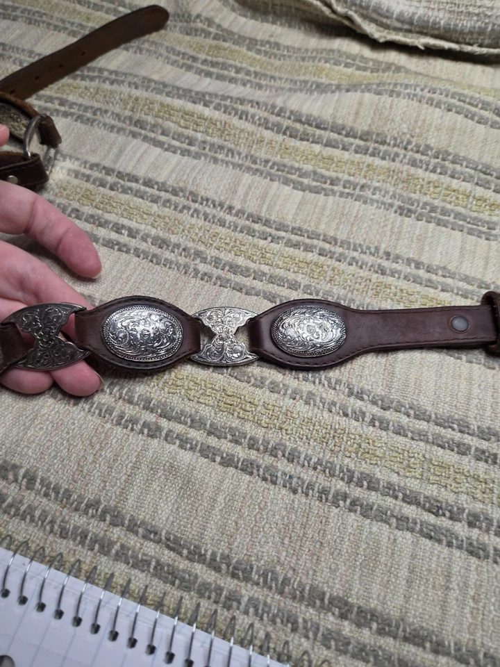 Cinturón Concho Tony Lama EE. UU. Western Cuero Marrón Plateado Talla 32 Foto 4 de 4