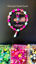 Handmade Beaded Bracelet Multicolor Pink Glas...