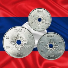 Lot of 3 Laos 10, 20 & 50 Cents Coins - Higher Grade - All 1952 - Combined Ship