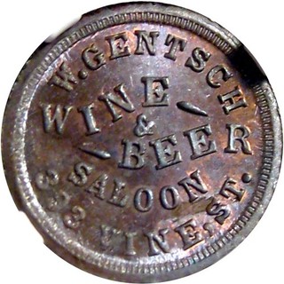 1863 Cincinnati Ohio Civil War Token Gentsch Wine & Beer SALOON NGC MS65