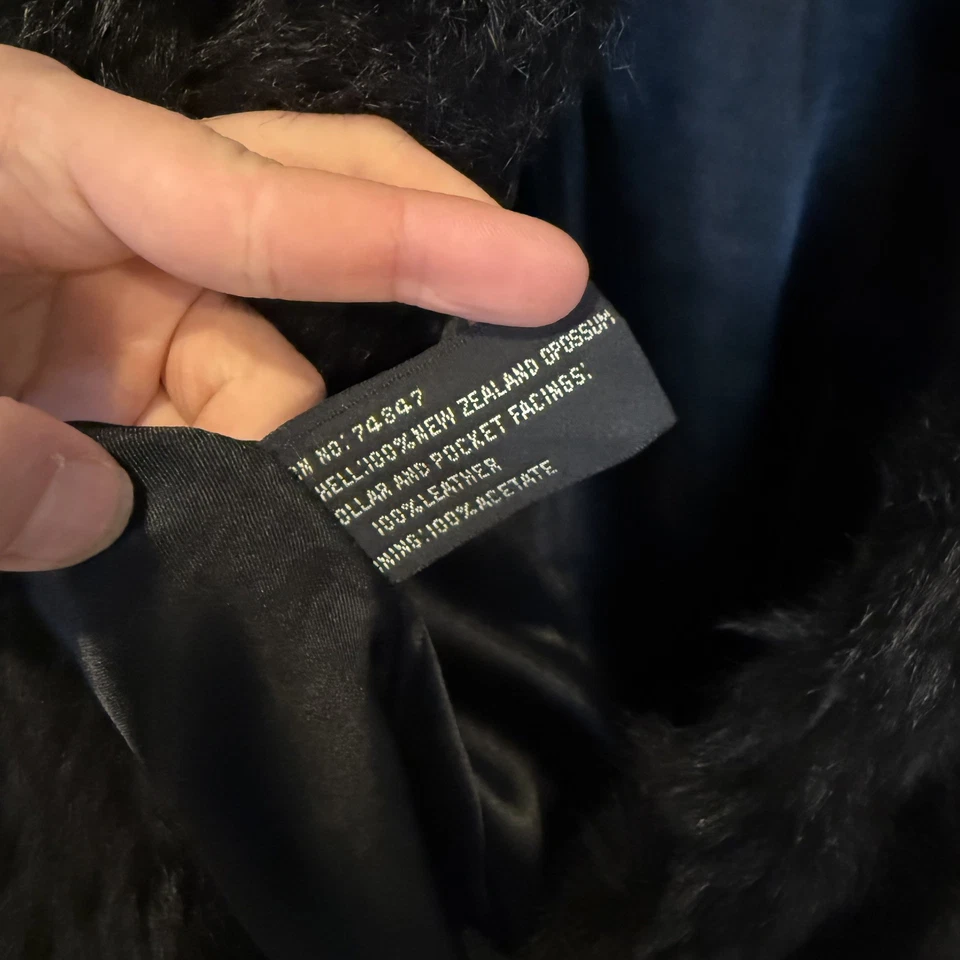 Women's Large Andrew Marc Opossum Fur Leather Collar Full Zip Up Vest Brown Vtg - Image 4 of 4