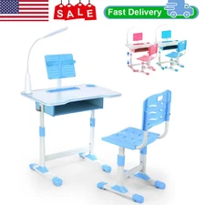 Kids Desk Chair Set,Height Adjustable Functional Study Desk Kids Pull Out Drawer