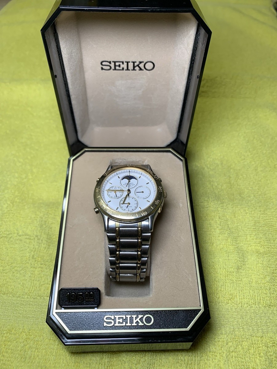 1993 Gold Silver Tone Seiko Chronograph Moonphase Quartz Men's