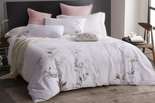 M lange Home Full/Queen Duvet Cover Set 100 Cotton White Floral Hydrangea 3pc