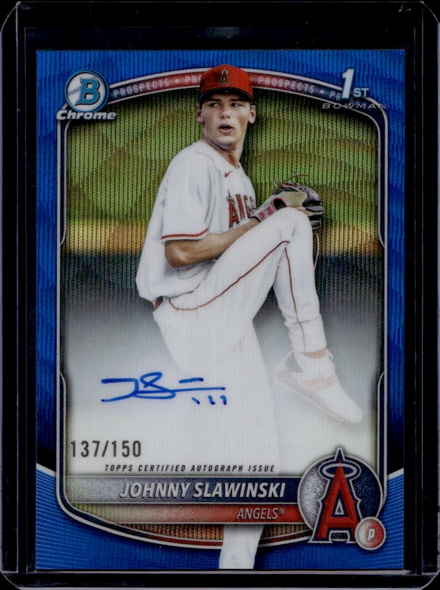 Johnny Slawinski 2025 Bowman Draft Chrome 1st AUTO #CPA-JS Blue Wave #D 137/150
