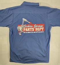 Red Kap Sickies Garage Parts Dept Mechanic Work Shirt Men's Size Large Blue