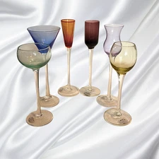 Hand Blown Multicolor Art Glass Stemware Set Mixed Wine Cordial Glasses