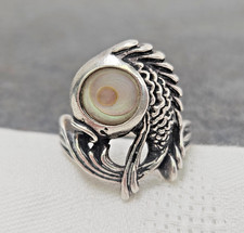 Vintage Sterling Silver 925 MOP Abalone Fish Eye Ring Pisces Ocean Sea Size 7 