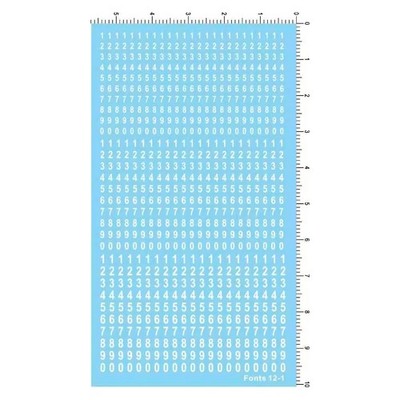 2-2.5-3mm Arial narrow fonts 12-1 0-9 Numbers Markings Water Slide Decal White