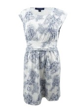 Tommy Hilfiger Women's Paisley-Print Cap-Sleeve Dress (XL, Ivory/Navy)