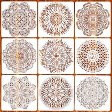 9 Pack Mandala Stencils for Painting Wood Floor Wall Tile Fabric