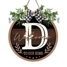 Monogram Letter D Front Door Sign, Welcome to Our Home Family Last Name Initi...