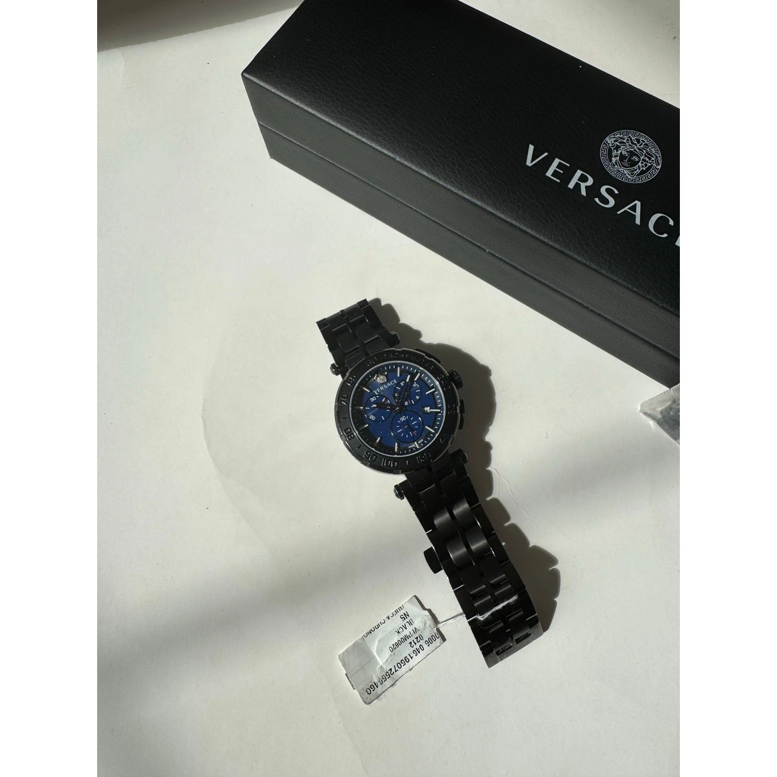 Orologio Versace Greca Chrono Bracciale Nero Ionato 45mm VEPM00620