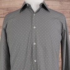 Van Heusen Flex3 Dress Shirt Mens L 16.5 34/35 Gray Geometric Slim Fit Stretch
