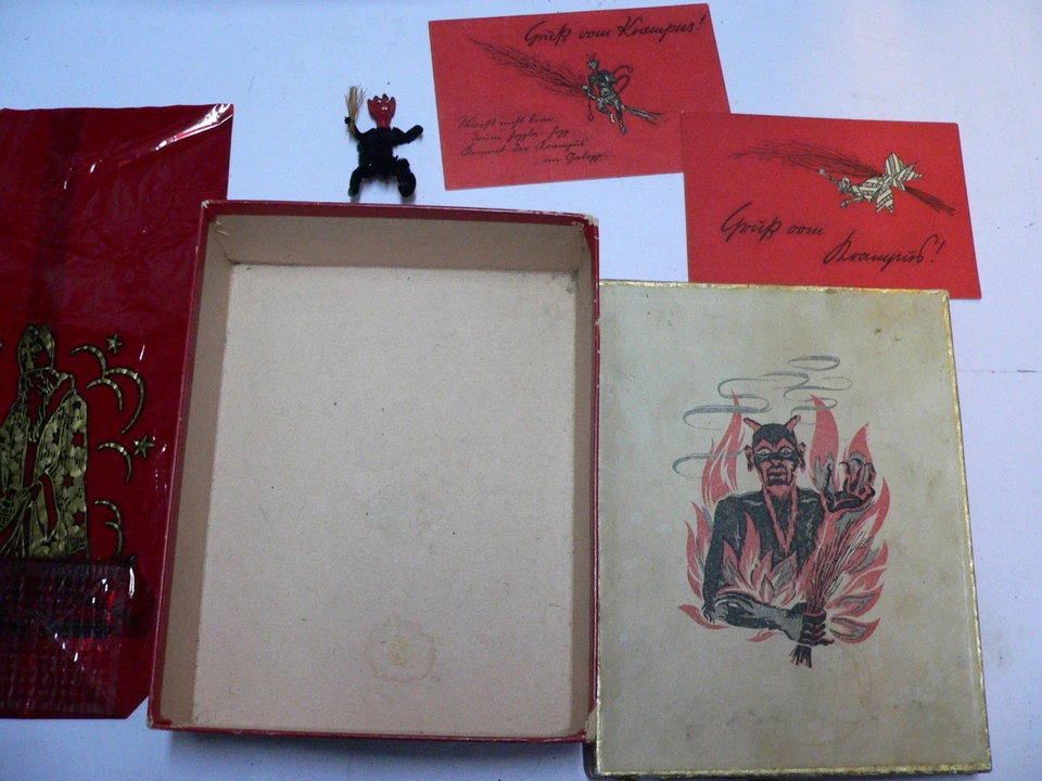 Pralinen,Zuckerl Schachtel "Gruß vom Krampus" 20 x 15,5 x 6,5 cm.m. Inhalt,1930 - Bild 2 von 4