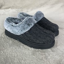 BOBS from Skechers Keepsakes Clogs Womens Size 8 Gray Fur Cable Knit Slipper NEW