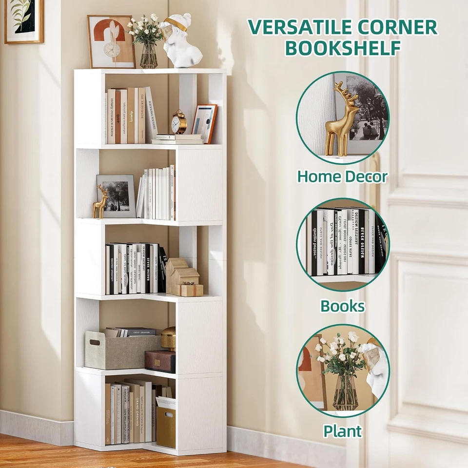 Libreria, Scaffale Angolare a 6 Ripiani, Scaffale a Forma Di L, Libreria Da Pavi - Immagine 3 di 4