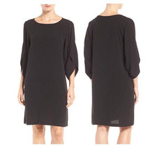NWTS Eileen Fisher Black Silk Georgette Crepe Ballet Neck Shift Dress SZ S 375