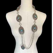 Ariat Western Concho Belt Silver Turquoise Cabochon Boho Cowgirl Southwestern
