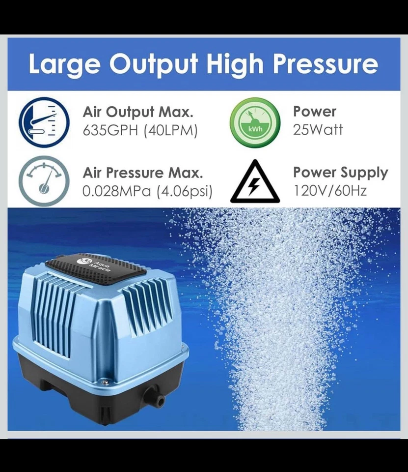 Bomba de aire lineal súper potente AquaMiracle AP-40/AP-60/AP-80 aireador de estanque, se... Foto 2 de 4