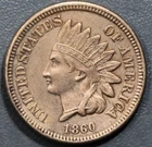 1860 1C INDIAN HEAD CU-Ni CENT Rounded Bust KM# 90 Grade:  XF+  A7299