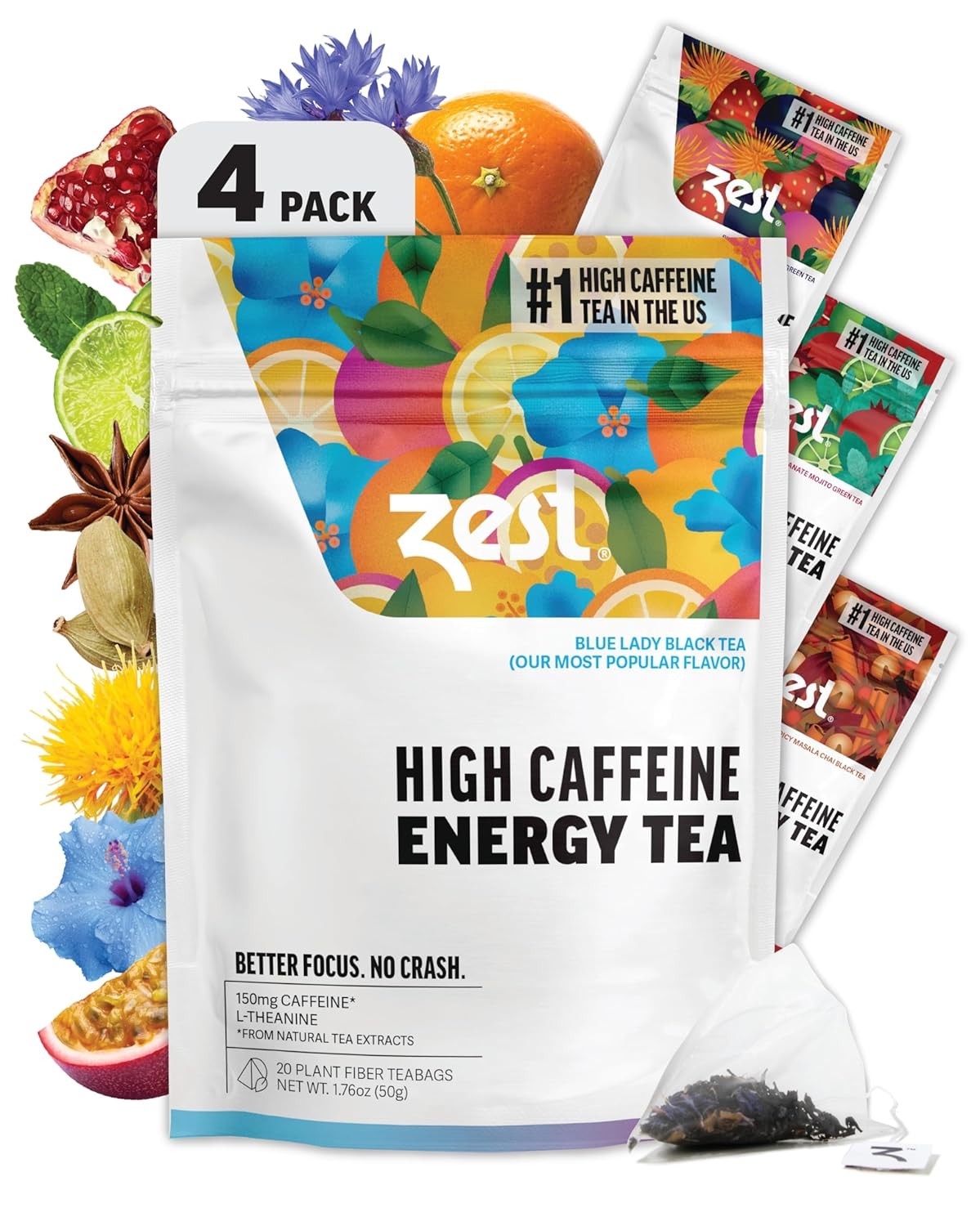 Assortment Box &ndash; High Caffeine Tea Bags Sampler With Black