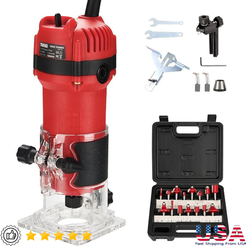 800W Compact Wood Router Tool 31000RPM W/ 15 Router Bits Edge Guide ...