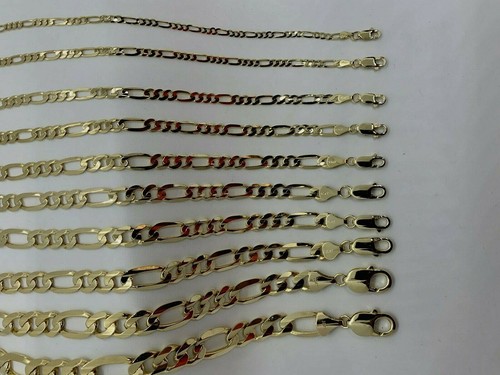 10K Solid Gold Figaro Link Chain Women's/Men's Necklace Chain 2mm-10.5mm 16-30"