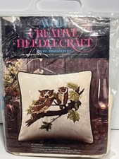 VTG Avon Creative Needlecraft OWL MATES Pillow Crewel Embroidery Kit With Hoops