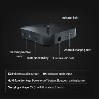 Ainostone Trasmettitore Ricevitore Bluetooth 3-in-1 Adattatore Audio