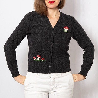 Hand Embroidered Dark Grey Wool 