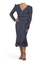 Mac Duggal Sequin Embellished Midi Dress. Midnight Blue . Size 8