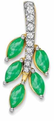 14k Gelbgold Smaragd und Diamant Blatt Anhänger