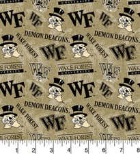 NCAA WAKE FOREST DEMON DEACONS WATERMARK PRINT 100 COTTON BY THE 1/2 YARD