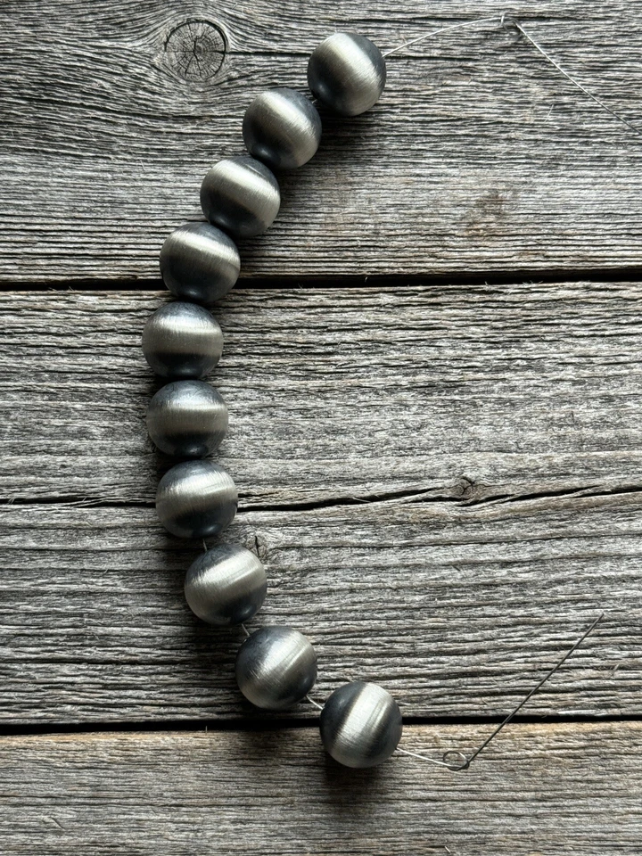 925 Sterling Silver “Navajo Style” 16mm Pearl Seamless Loose Beads Lot of 10 - Image 2 of 4