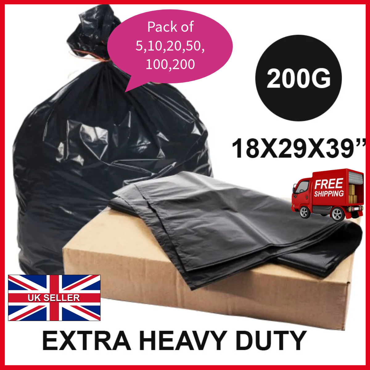 Bin Bags Heavy Duty Rubbish Bags Bin Liners Waste Refuse Sacks Thick