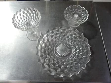 3 Piece, Pressed Glass Entertaining Suite, Sawtooth Pattern--VINTAGE