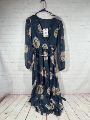 blue dip hem dress Ada Cobalt Blue Floral Dip Hem Belted Short Sleeve Mesh Maxi Dress