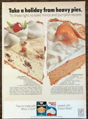 1965 Jell-O Dream Whip and Whip 'n Chill Print Ad Take a Holiday From Heavy Pies