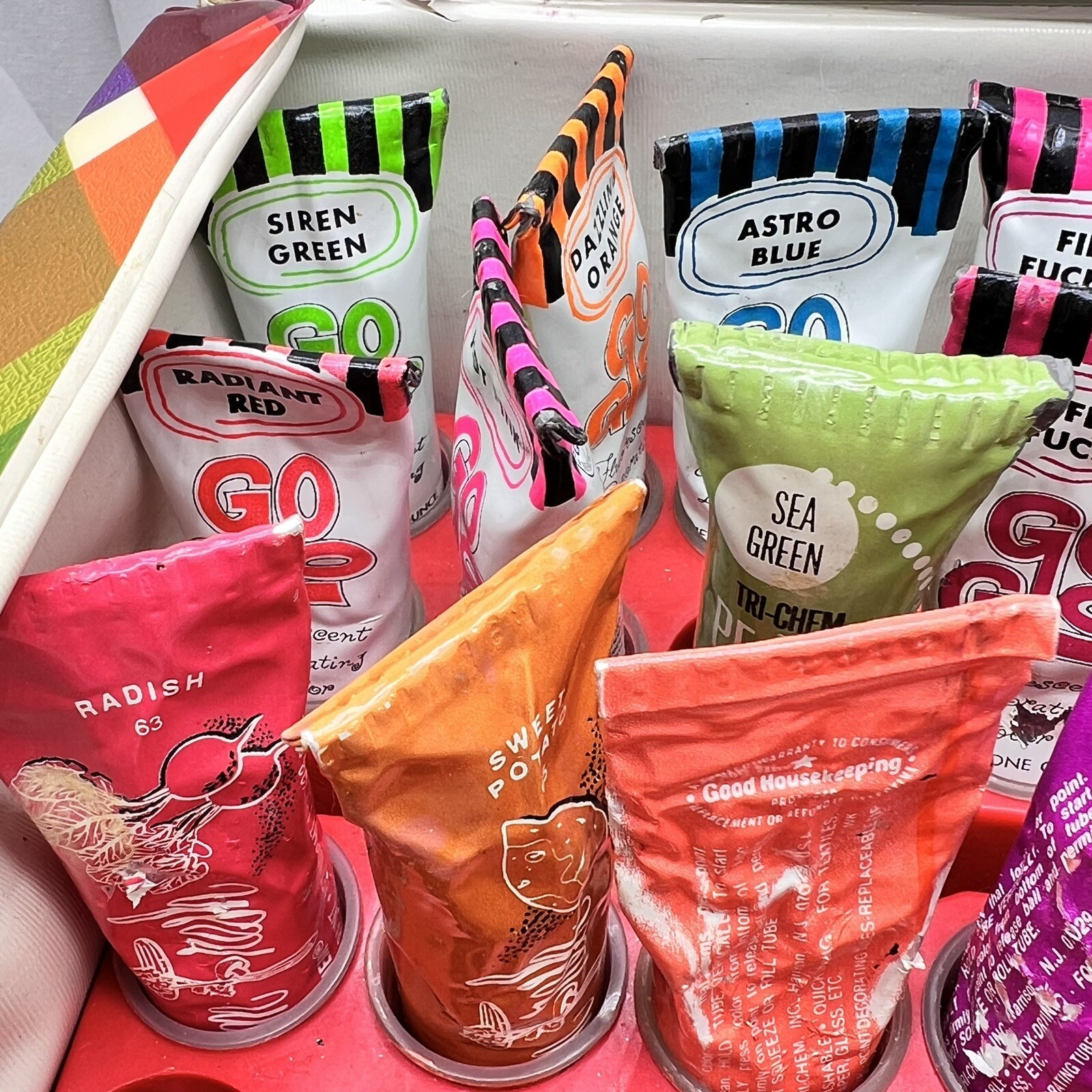 Vintage TriChem Liquid Embroidery Paint Lot Tubes with Vintage Case