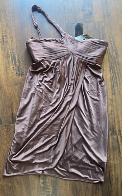 BCBG Max Azria Brown  Eve One-Shoulder Dress Cascade Cocktail  Sz 8 NWT