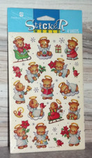 Vintage American Greetings Sticker World Christmas Angel Bears 4 Sheets New B43