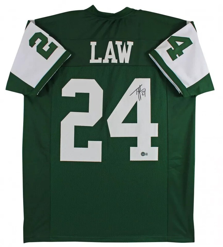 Ty Law Signed New York Jets Green Jersey (Beckett) 3xSuper Bowl Champion D.B.