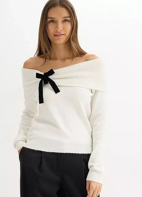 FREEMANS Ivory Bow Detail Off The Shoulder Jumper UK 14/16 (fm250-14)