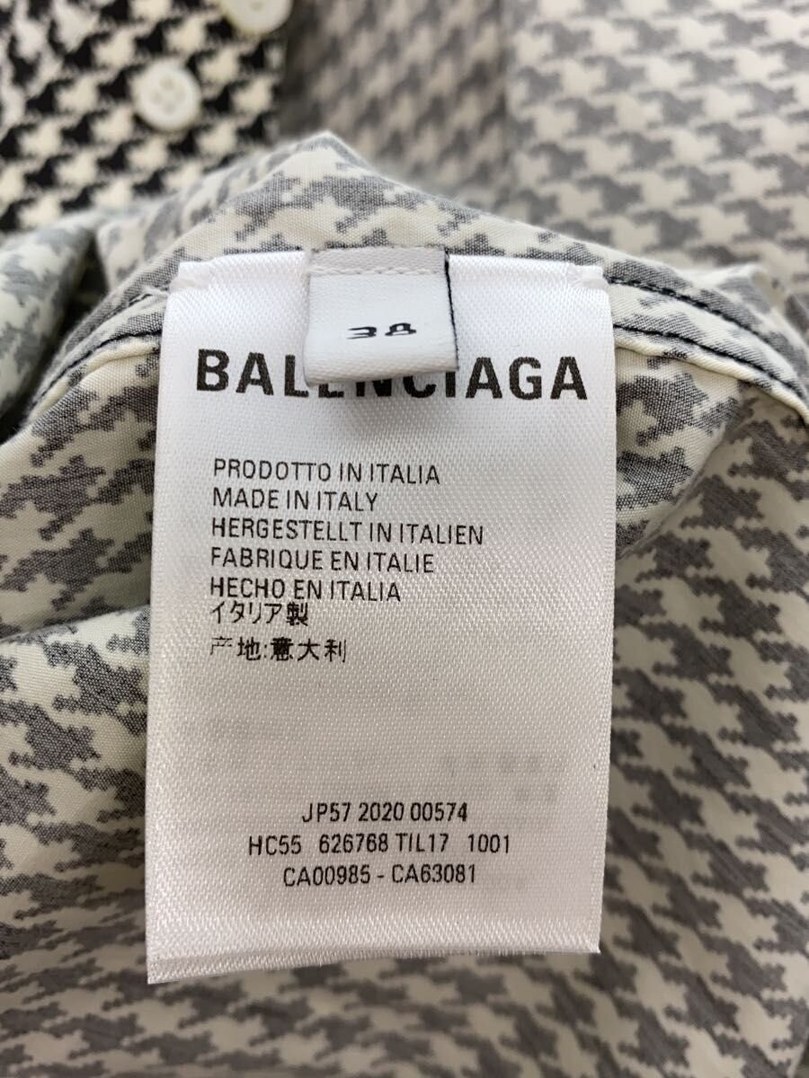 BALENCIAGA Long-Sleeve Shirt, Size 38, Cotton, White, Houndstooth Pattern, 62676 image 4