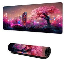 Japanese Night Gaming Mouse Pad,Cherry Blossoms Mouse Pad Non-Slip Rubber Bas
